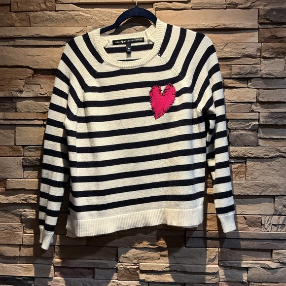 Aqua X Kerri Rosenthal Striped Heart Patch Sweater Size Extra Small - Picture 3 of 7